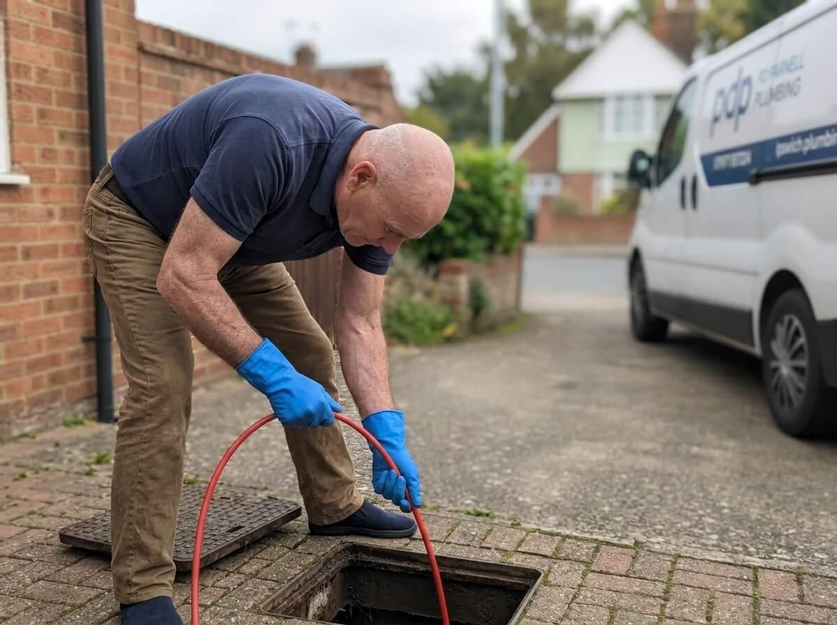 Philip at work beside his PD Parnell Plumbing van