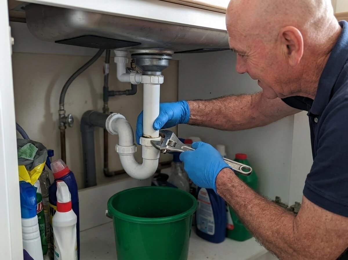 Philip repairing a blocked sink