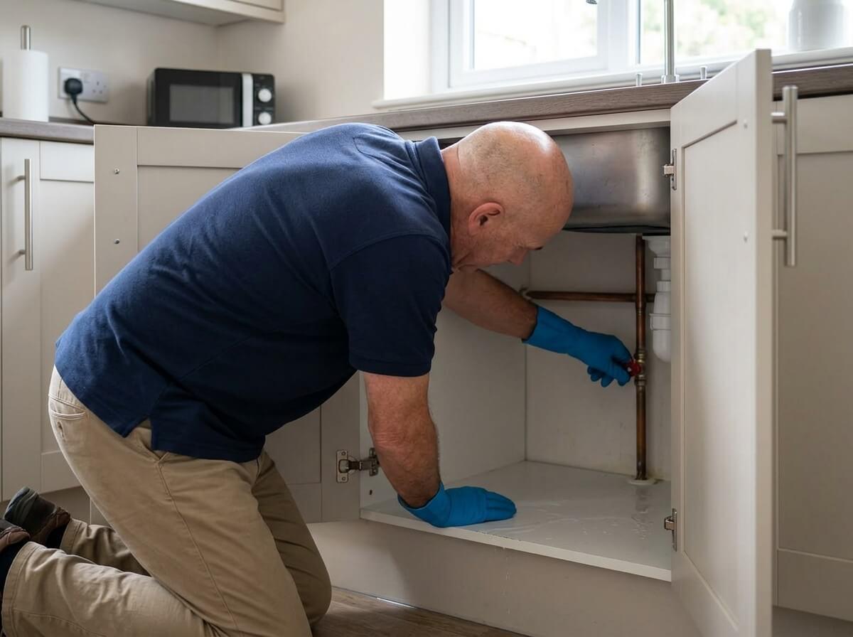 Checking for the stopcock under a kitchen sink