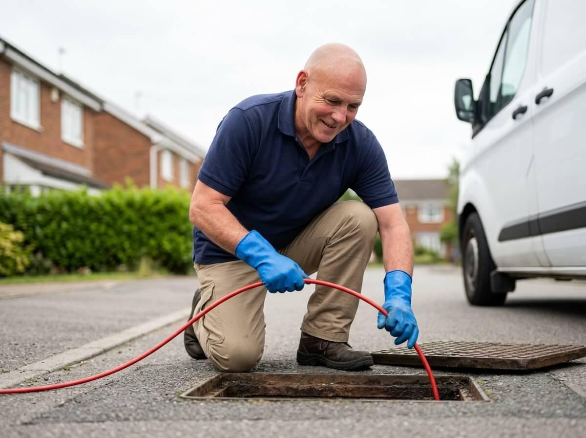 Philip at work beside his PD Parnell Plumbing van